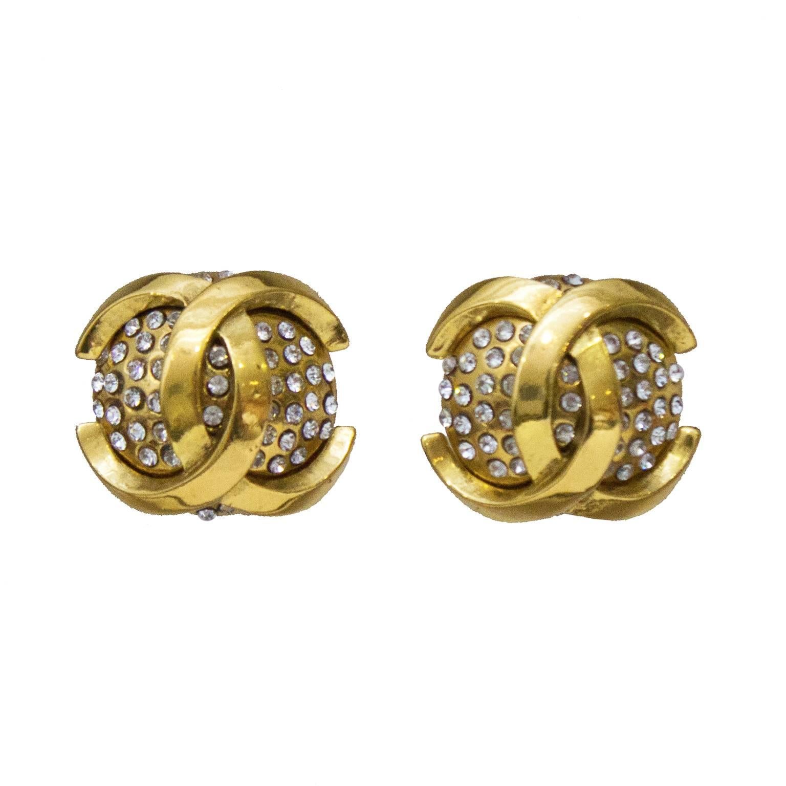 1990's Chanel Dome Rhinestone Clip Earrings