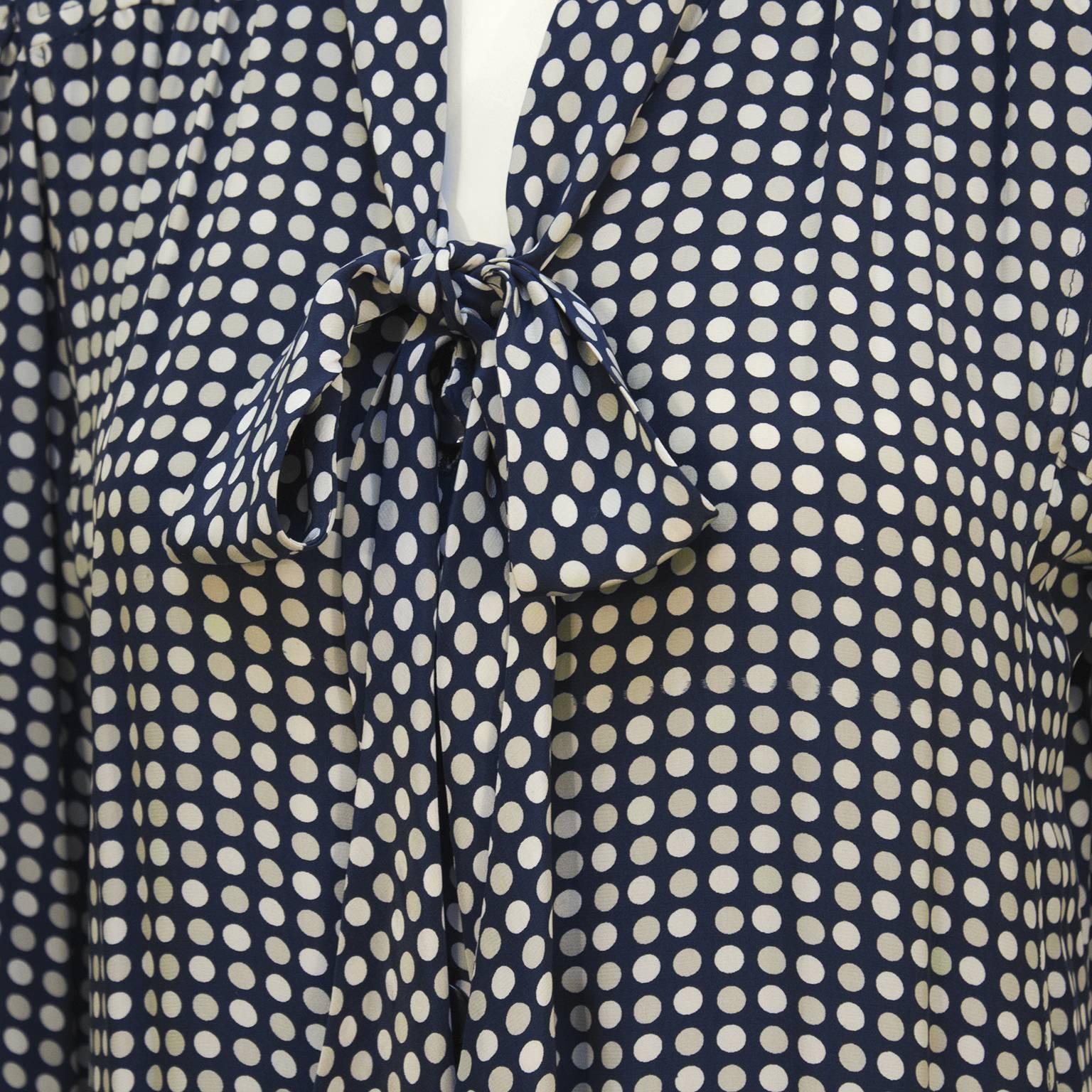 1970's Emanuel Ungaro Polka Dot Silk Day Dress With Bow In Excellent Condition In Toronto, Ontario