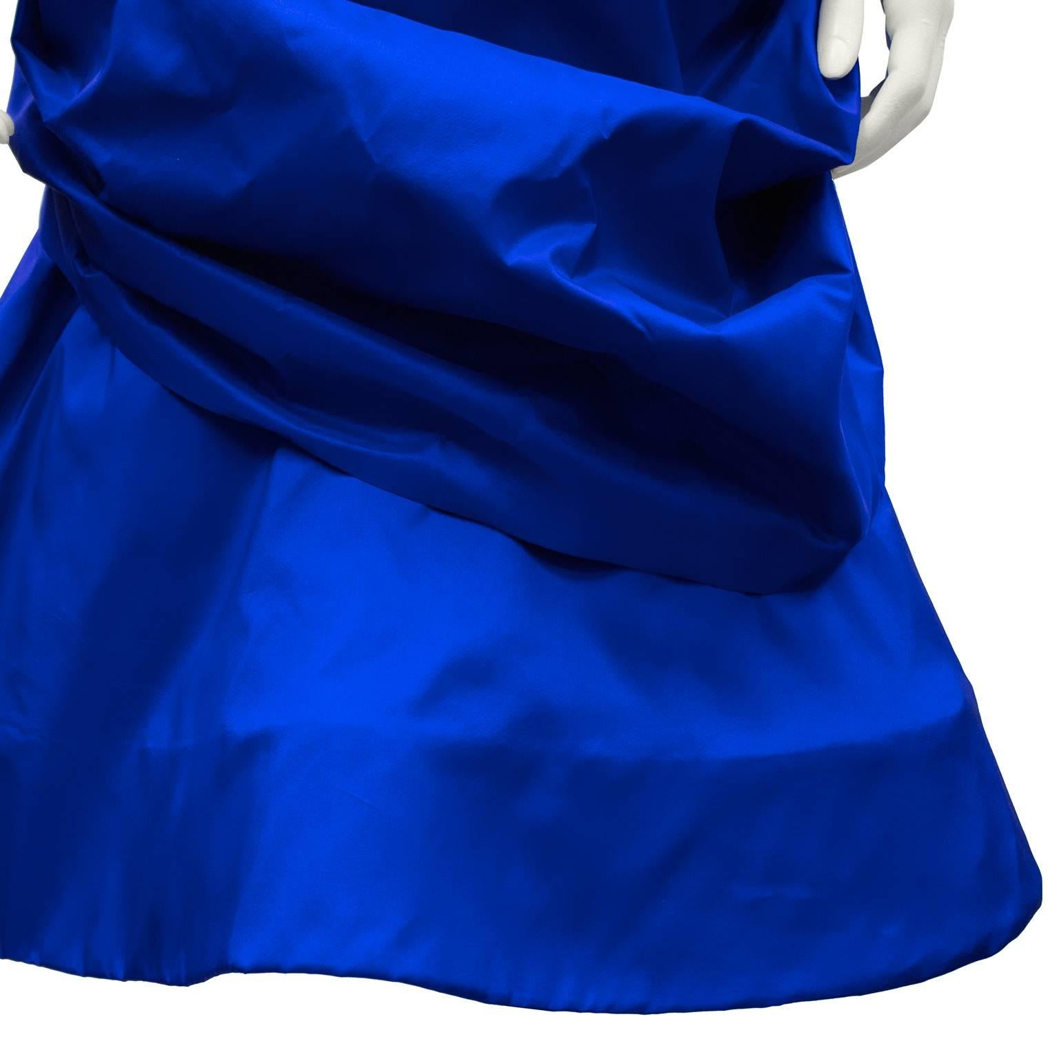 1980's Royal Blue Silk Taffeta Cocktail Dress With Back Bow and Crinoline 1