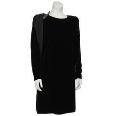 1980's Black Velvet Valentino Cocktail Dress With Jersey Sash