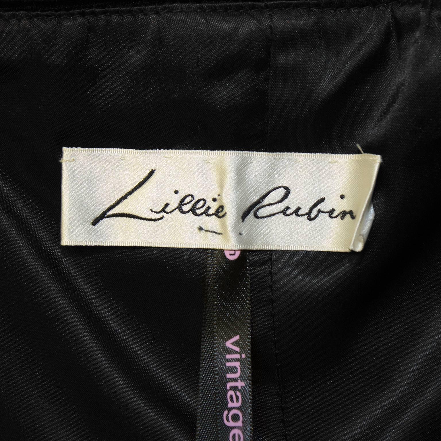 1980's Lillie Rubin Black Velvet Cocktail Dress with Rhinestone Buttons 2