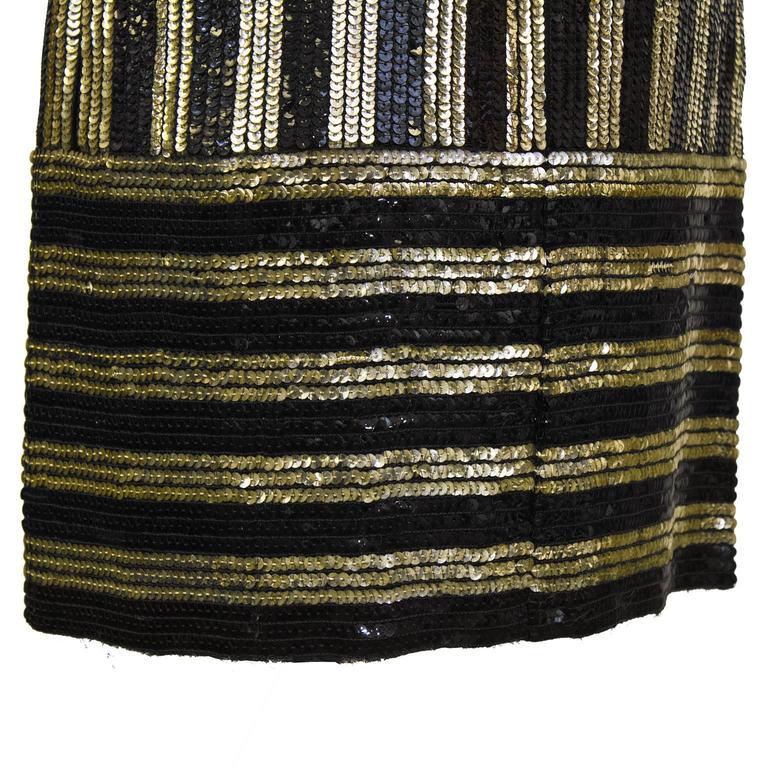 1960's Anonymous Gold and Black Sequin Striped Evening Shift Dress at