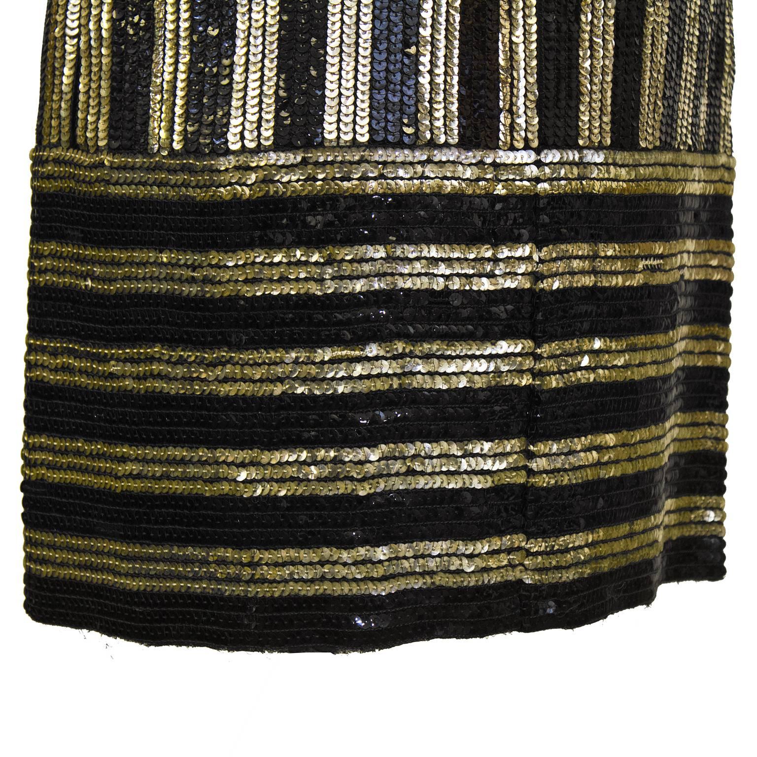 Women's 1960's Anonymous Gold and Black Sequin Striped Evening Shift Dress