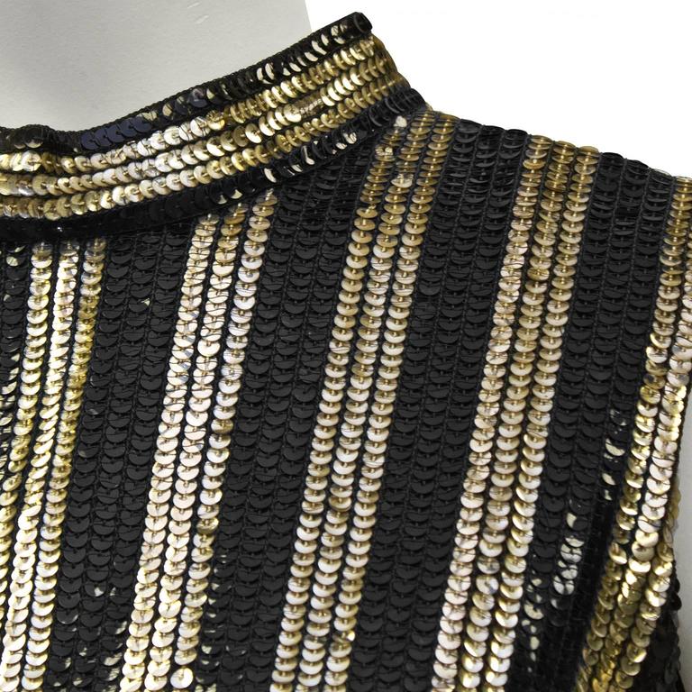 1960's Anonymous Gold and Black Sequin Striped Evening Shift Dress at
