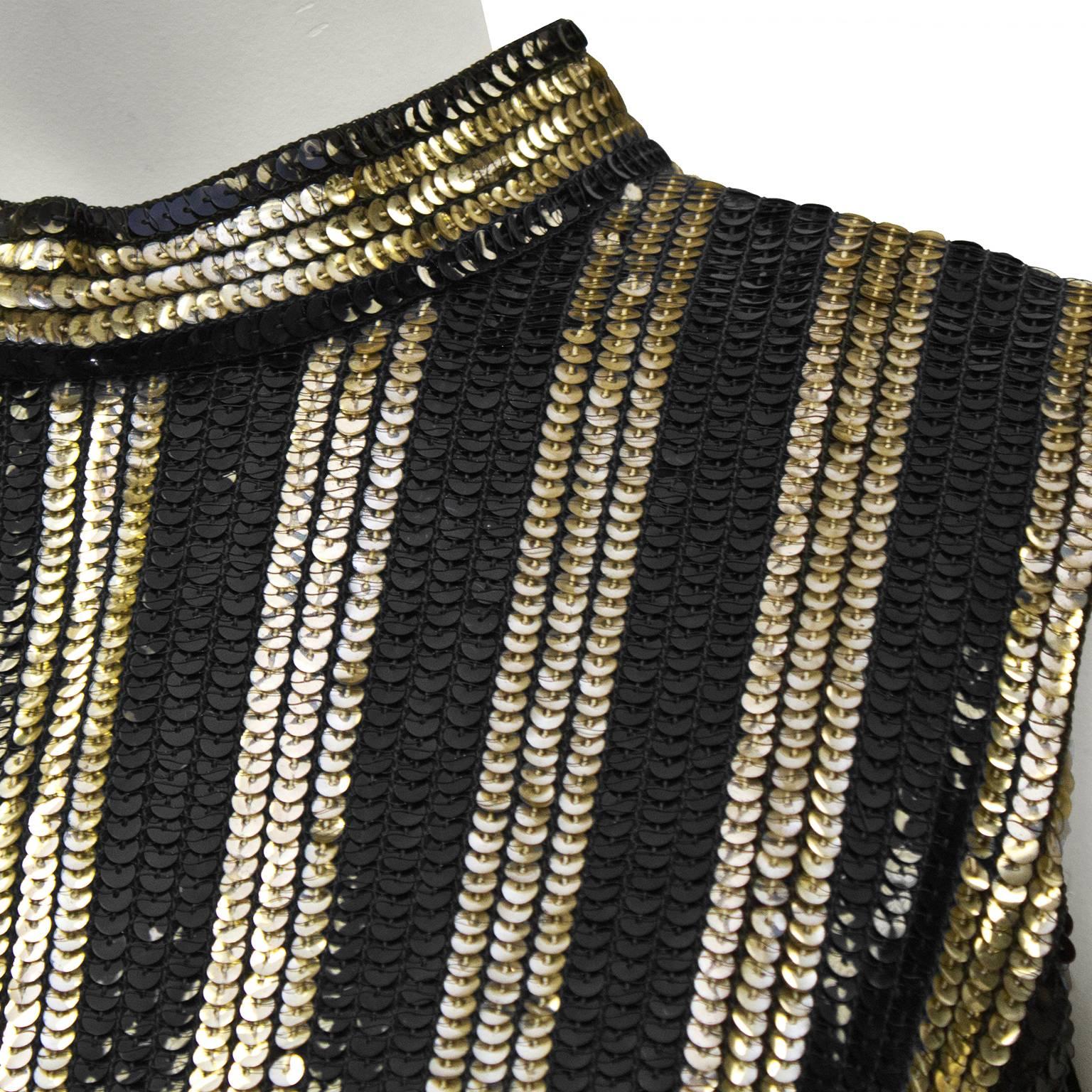 1960's Anonymous Gold and Black Sequin Striped Evening Shift Dress In Excellent Condition In Toronto, Ontario