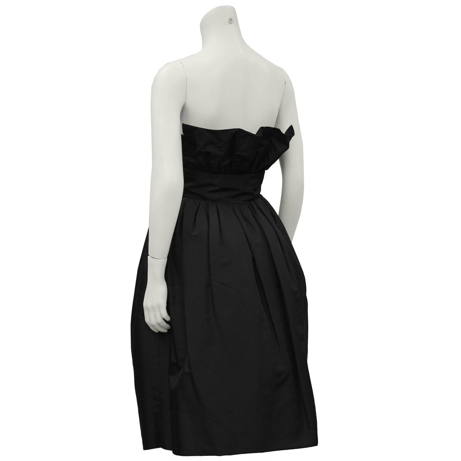 1960's French Couture Black Taffeta Pouf Cocktail Dress In Excellent Condition In Toronto, Ontario