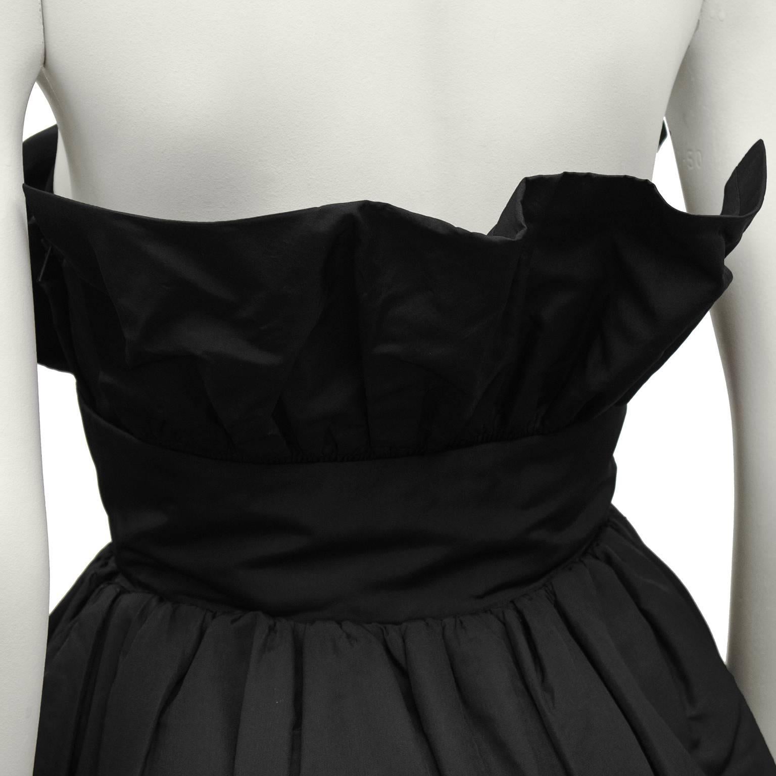 1960's French Couture Black Taffeta Pouf Cocktail Dress 1