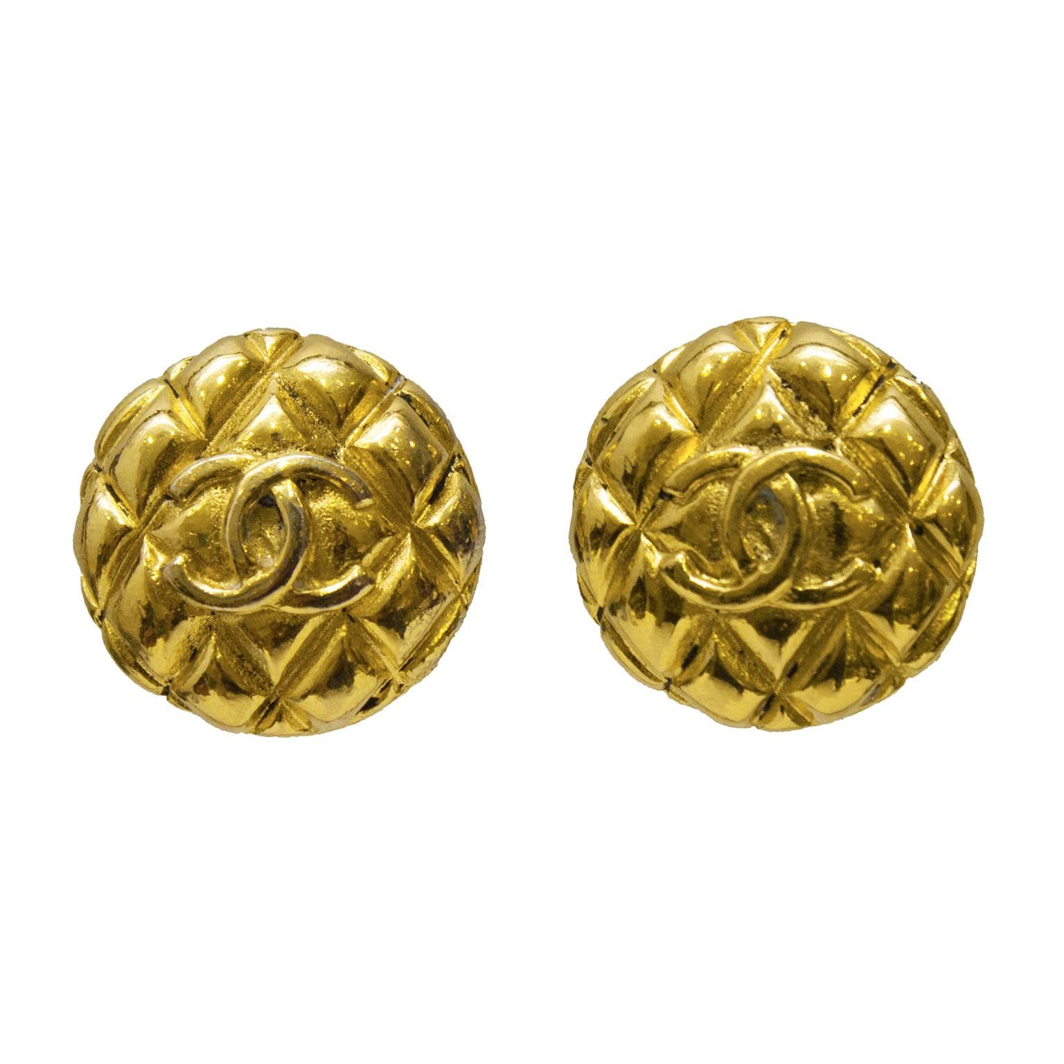 1980's Chanel Collection 25 Gold Quilted Clip Earrings