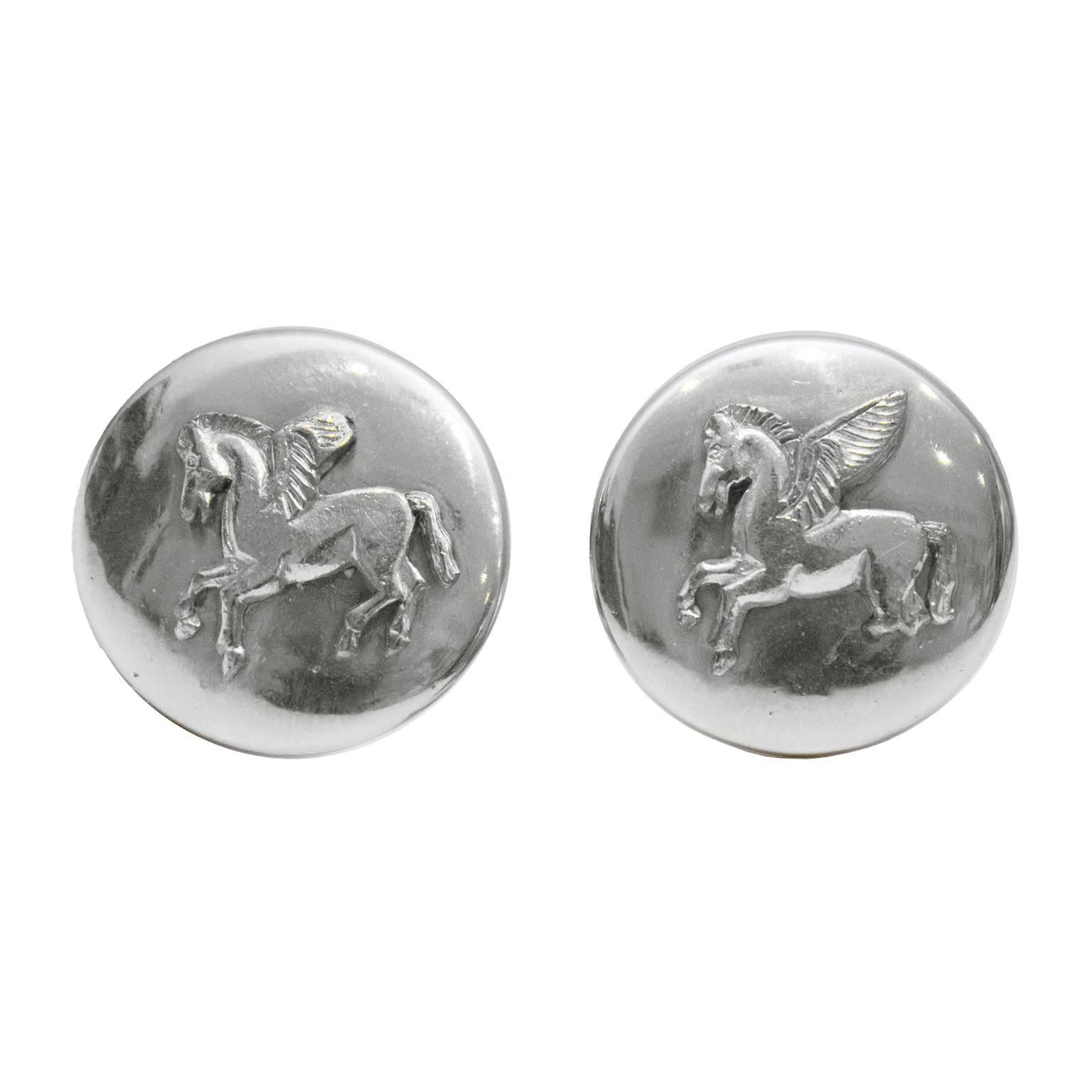 1990's Hermes Silver Pegasus Clip Earrings