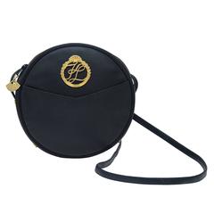1980's Karl Lagerfeld MIdnight Blue Leather Round Crossbody Bag 6