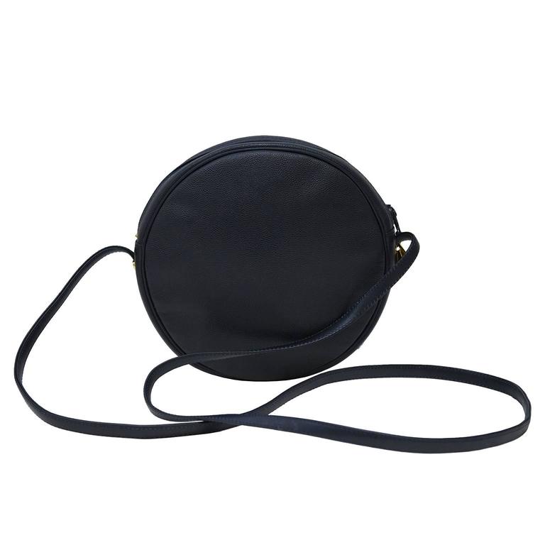 1980 S Karl Lagerfeld Midnight Blue Leather Round Crossbody Bag For Midnight Blue Pebbled Leather Round Crossbody Bag By Karl Lagerfeld From The 1980 S Zip Top