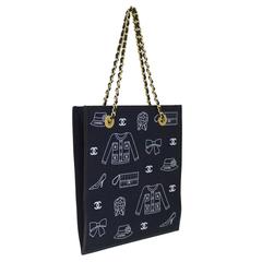 Early 2002 Chanel Black & White Icon Flat Tote Bag