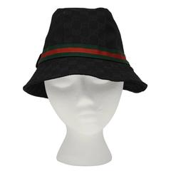 Used 2000's Gucci Black Canvas Monogram Bucket Hat