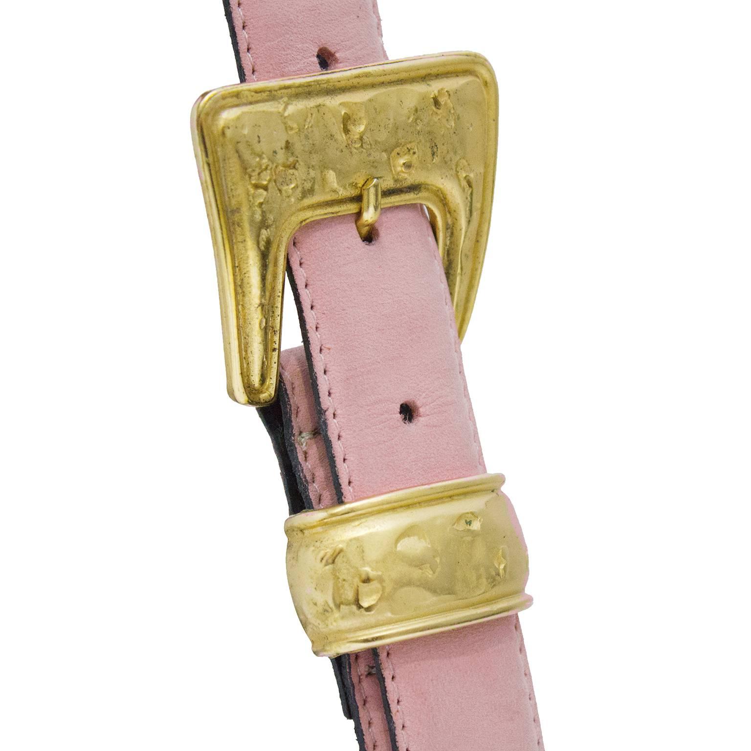 Brown 1980's Abaco Pink Belt With Gold Hearts