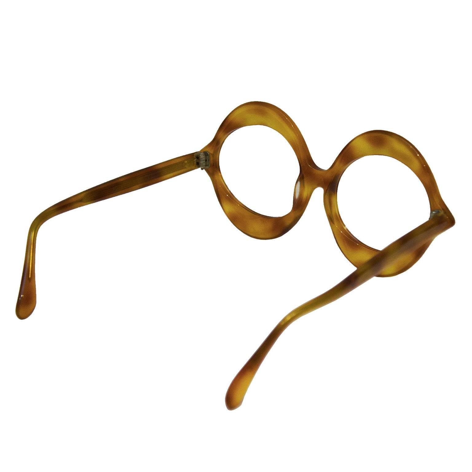 Brown 1970's Pierre Cardin Light Tortoise Round Frame Glasses