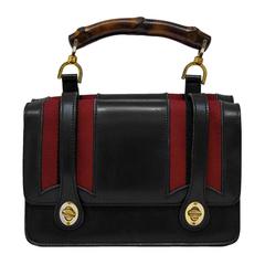 Vintage 1960's Gucci Bamboo Top Handle Black Leather Handbag