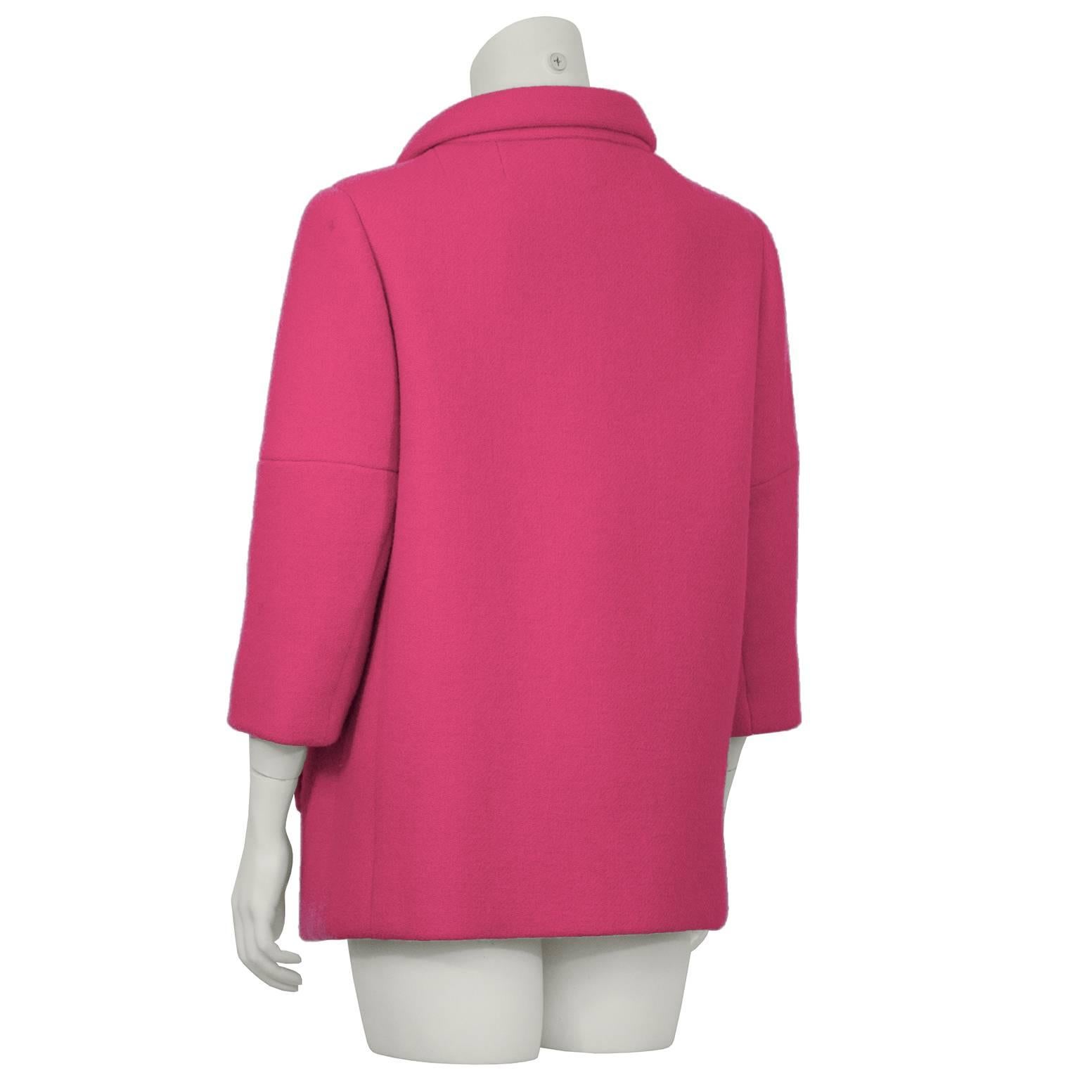 1960's Norell Shocking Pink Wool Pea Coat In Excellent Condition In Toronto, Ontario