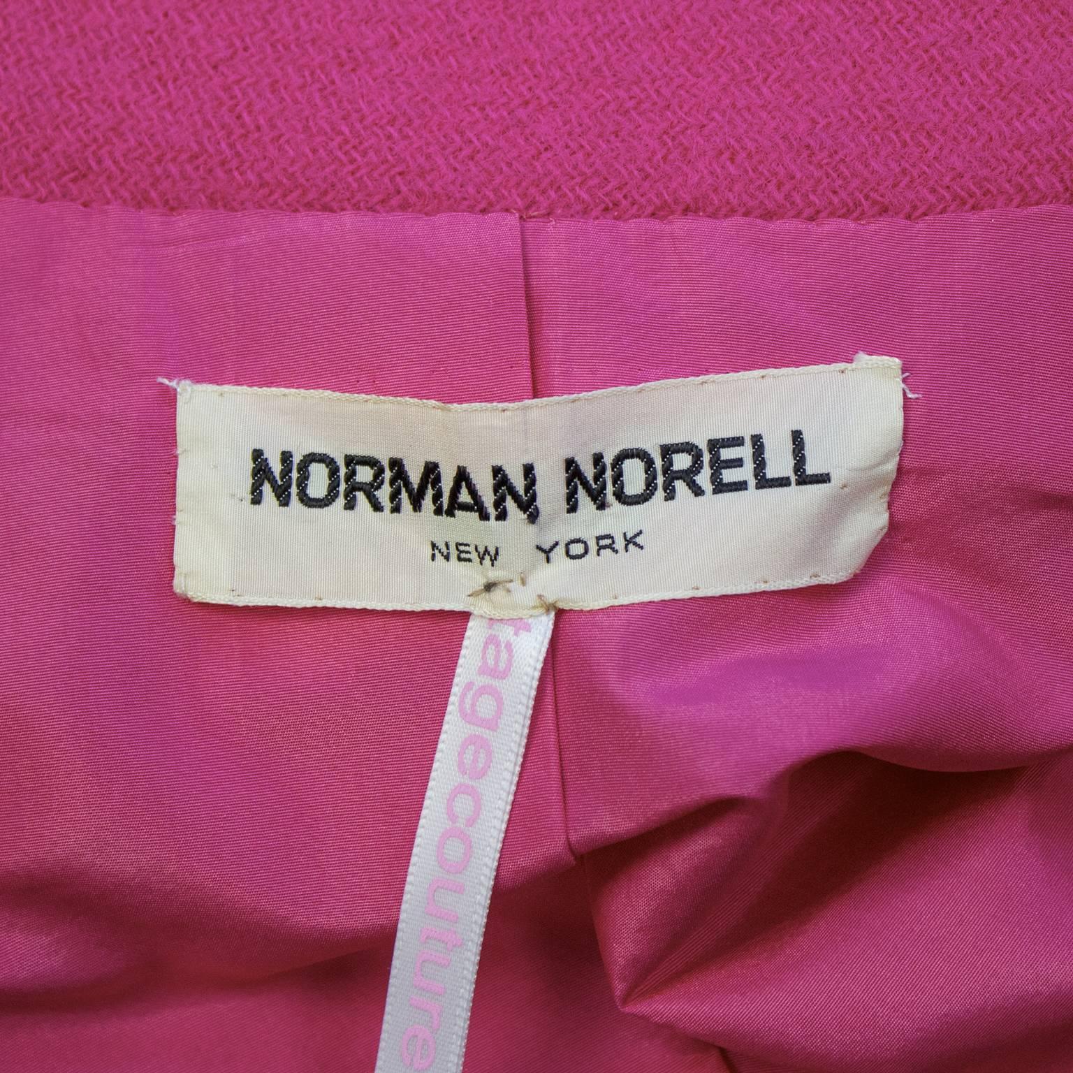 1960's Norell Shocking Pink Wool Pea Coat 2