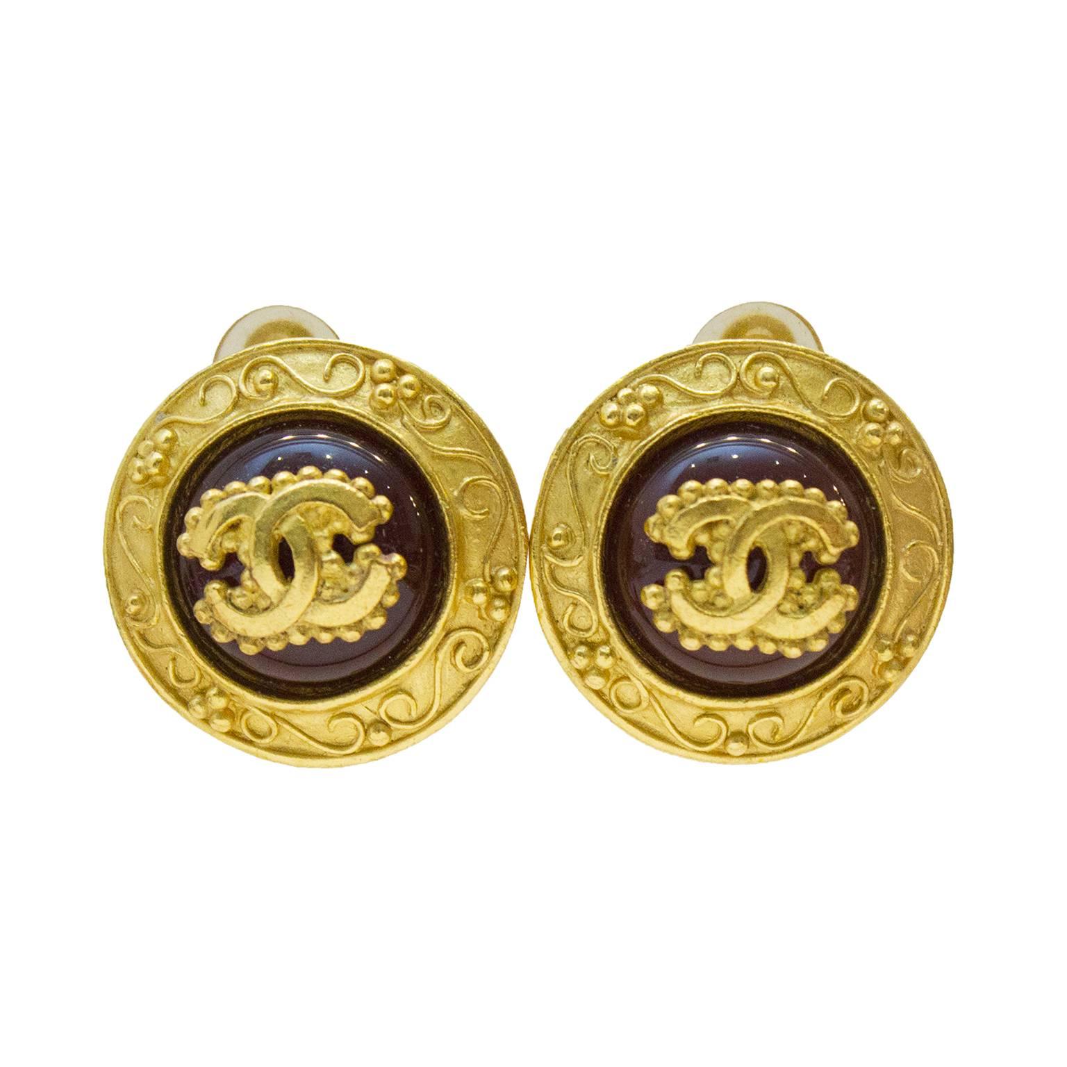 Chanel 1996 Autumn Glass And Gold Plated Clip On Earrings
