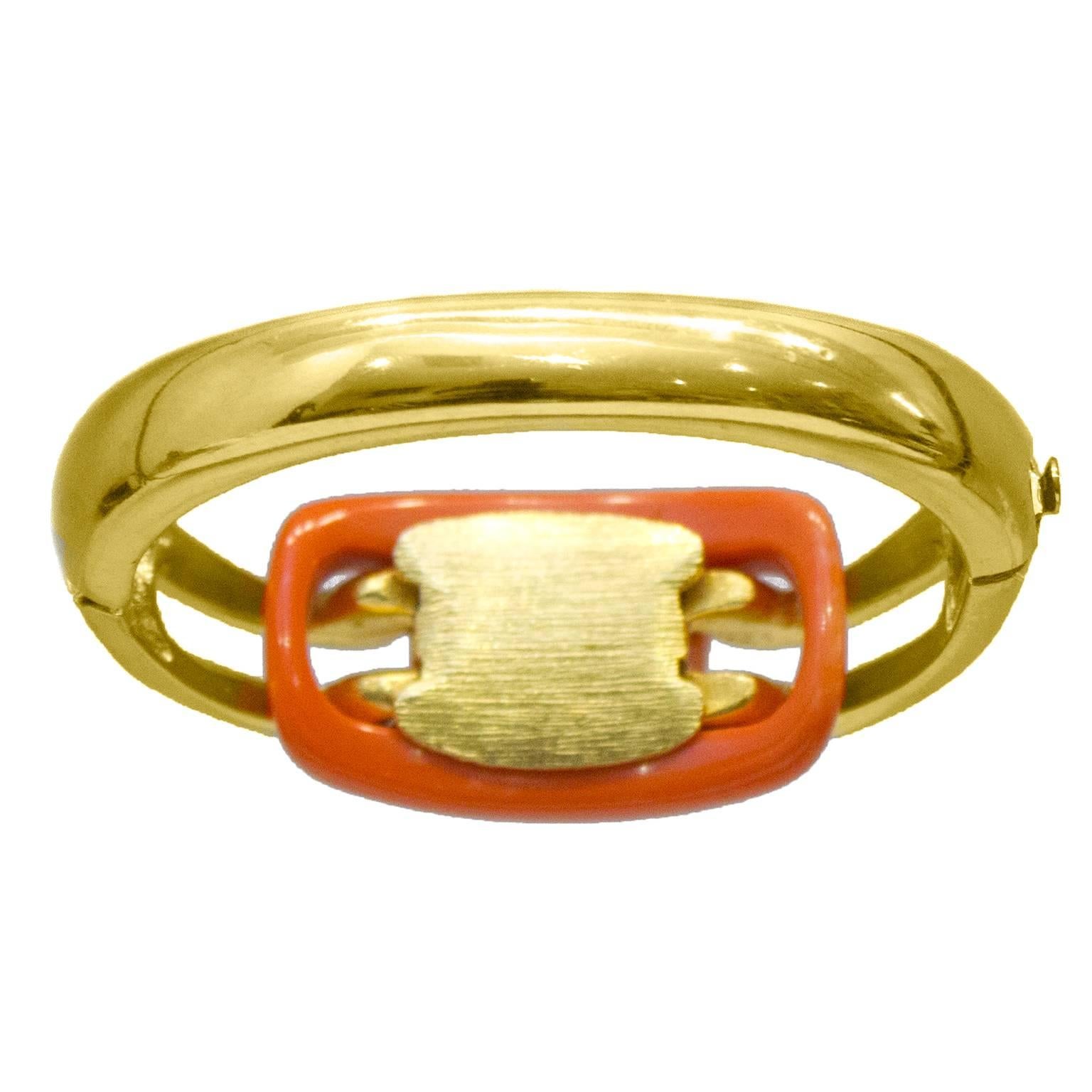 1976 Givenchy Faux Coral and Gilt Bangle In Excellent Condition In Toronto, Ontario