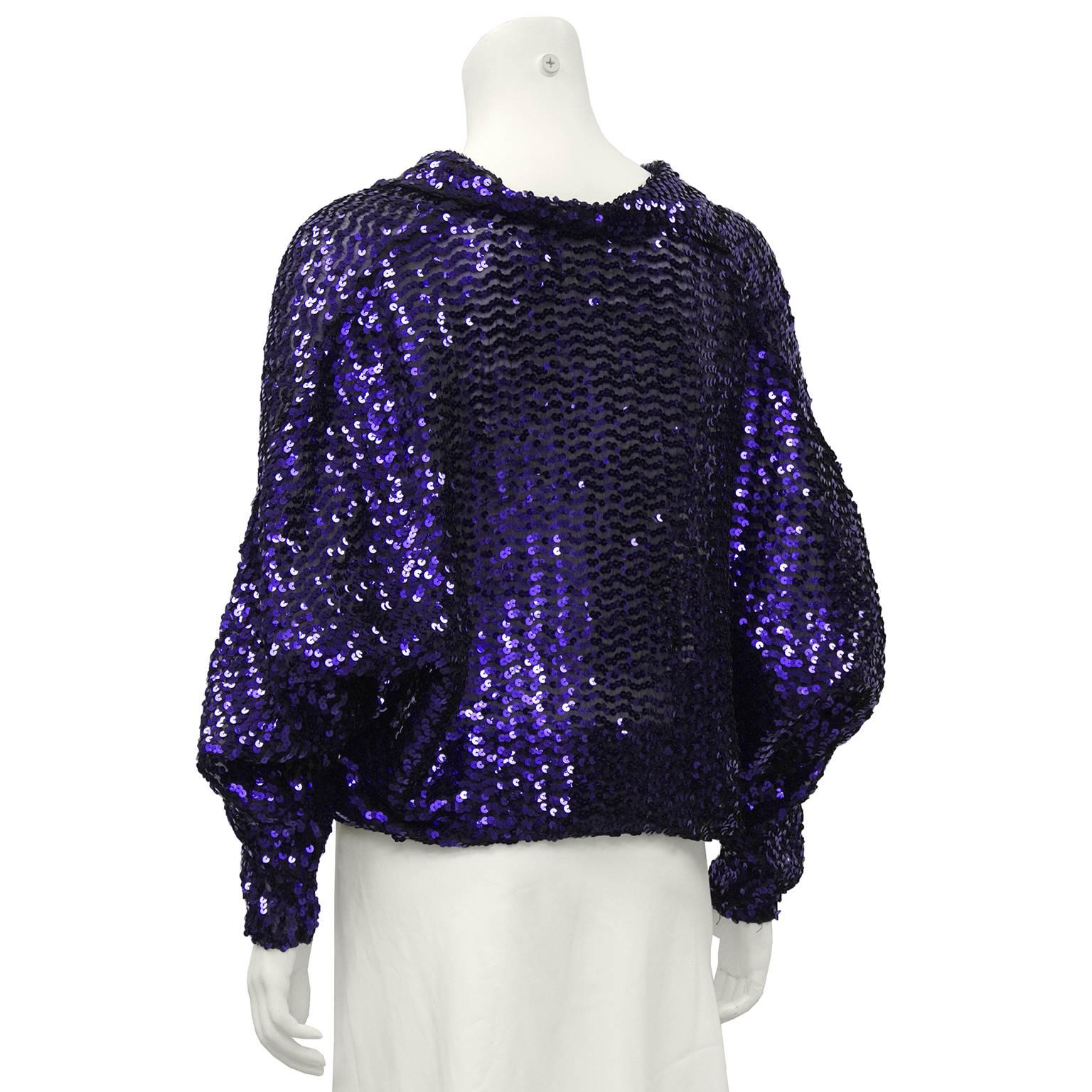 Black 1960's Purple Sequin Blouson Top