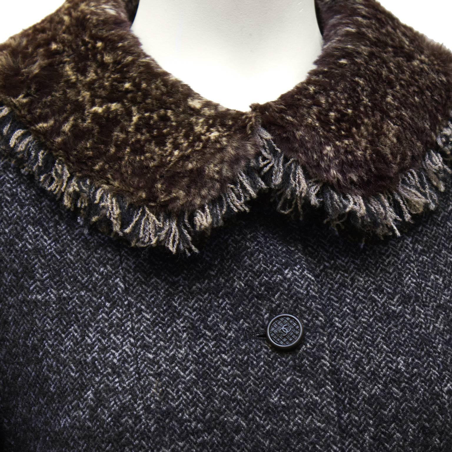 2005 Chanel Charcoal Jacket with Fur Trimmed Collar In Excellent Condition In Toronto, Ontario