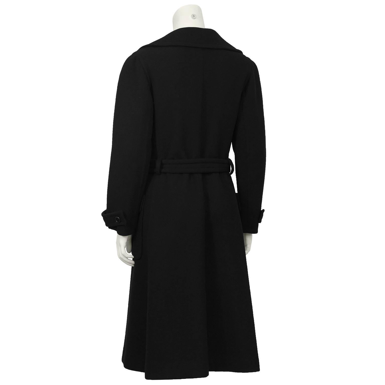 1970's Tiktiner Black Double Faced Wool Trench Coat In Excellent Condition In Toronto, Ontario