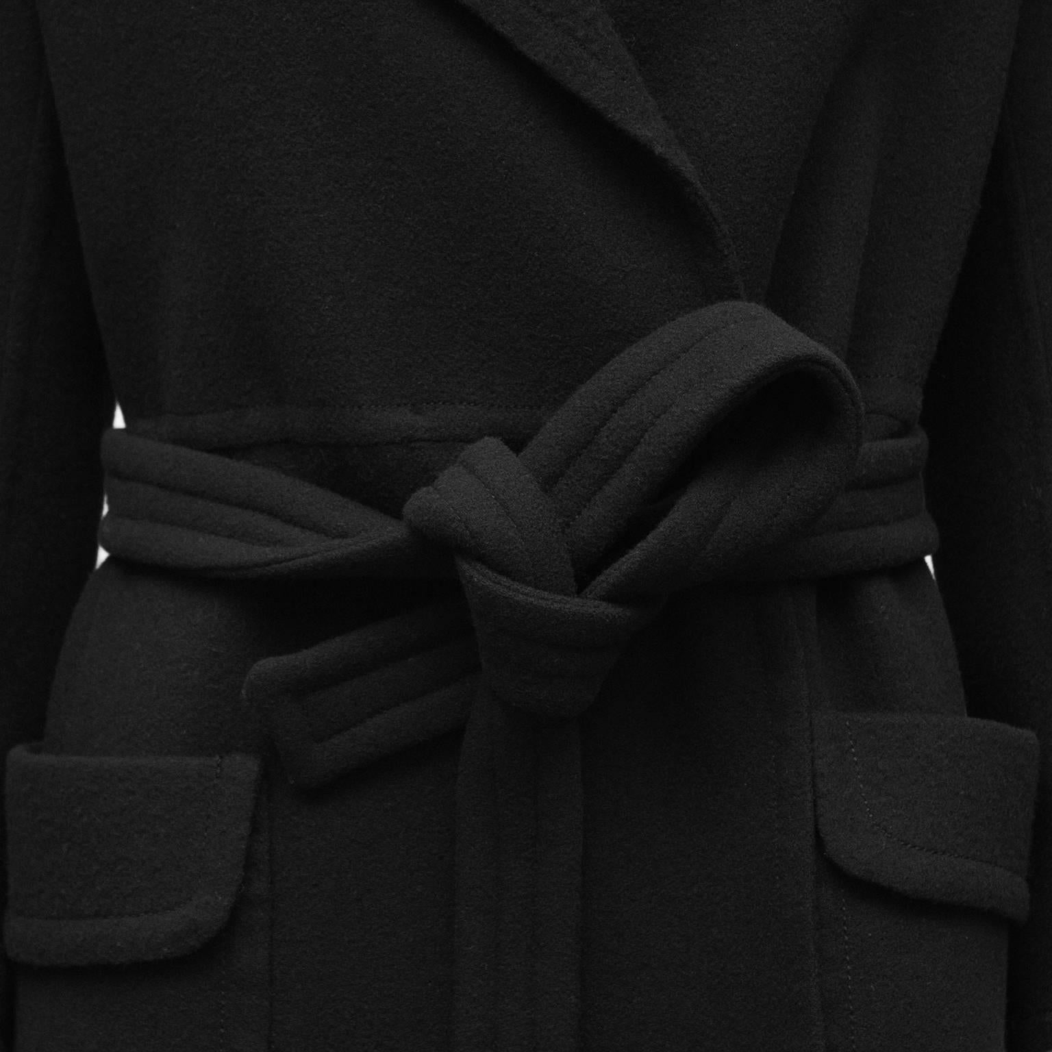 Women's 1970's Tiktiner Black Double Faced Wool Trench Coat