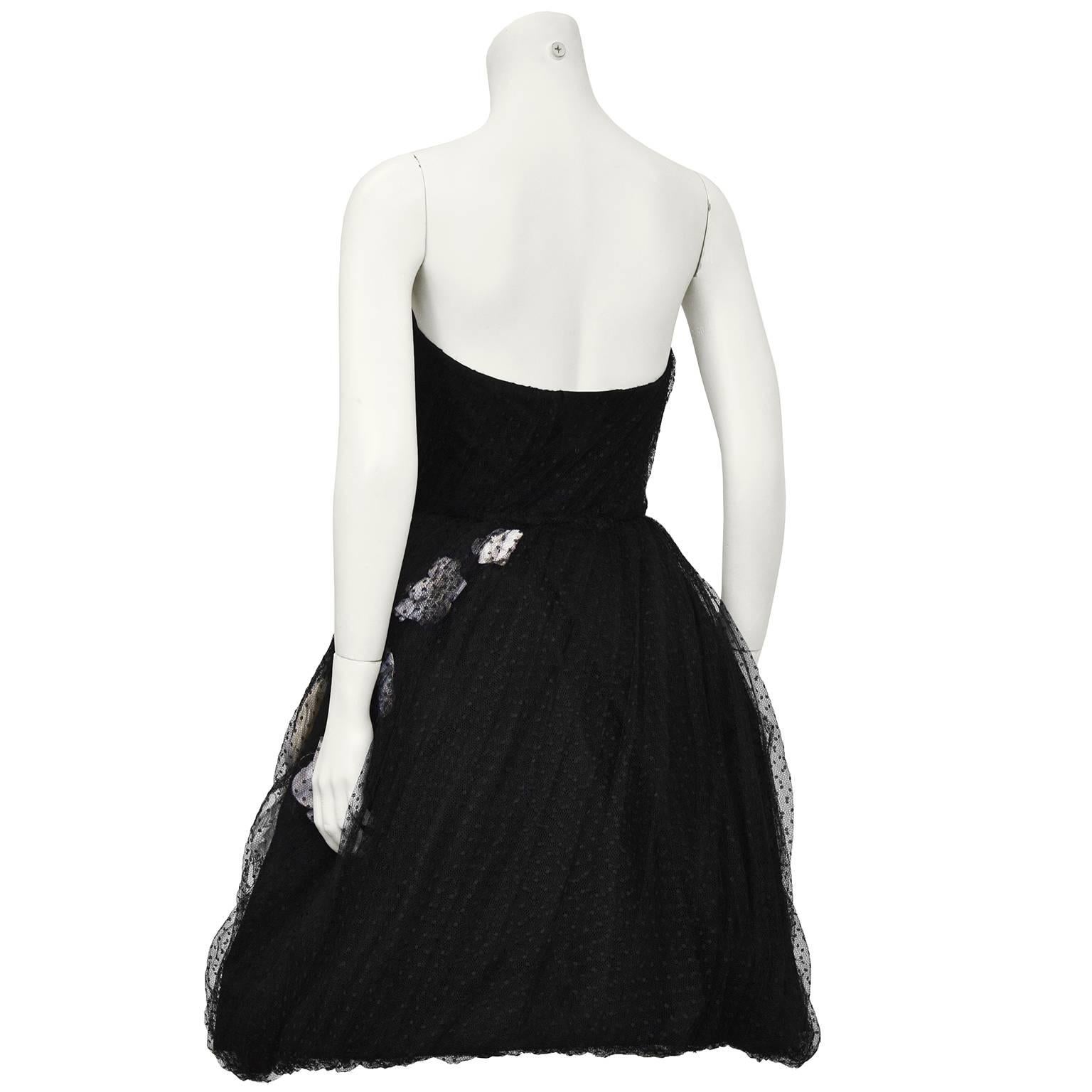 strapless black tulle dress