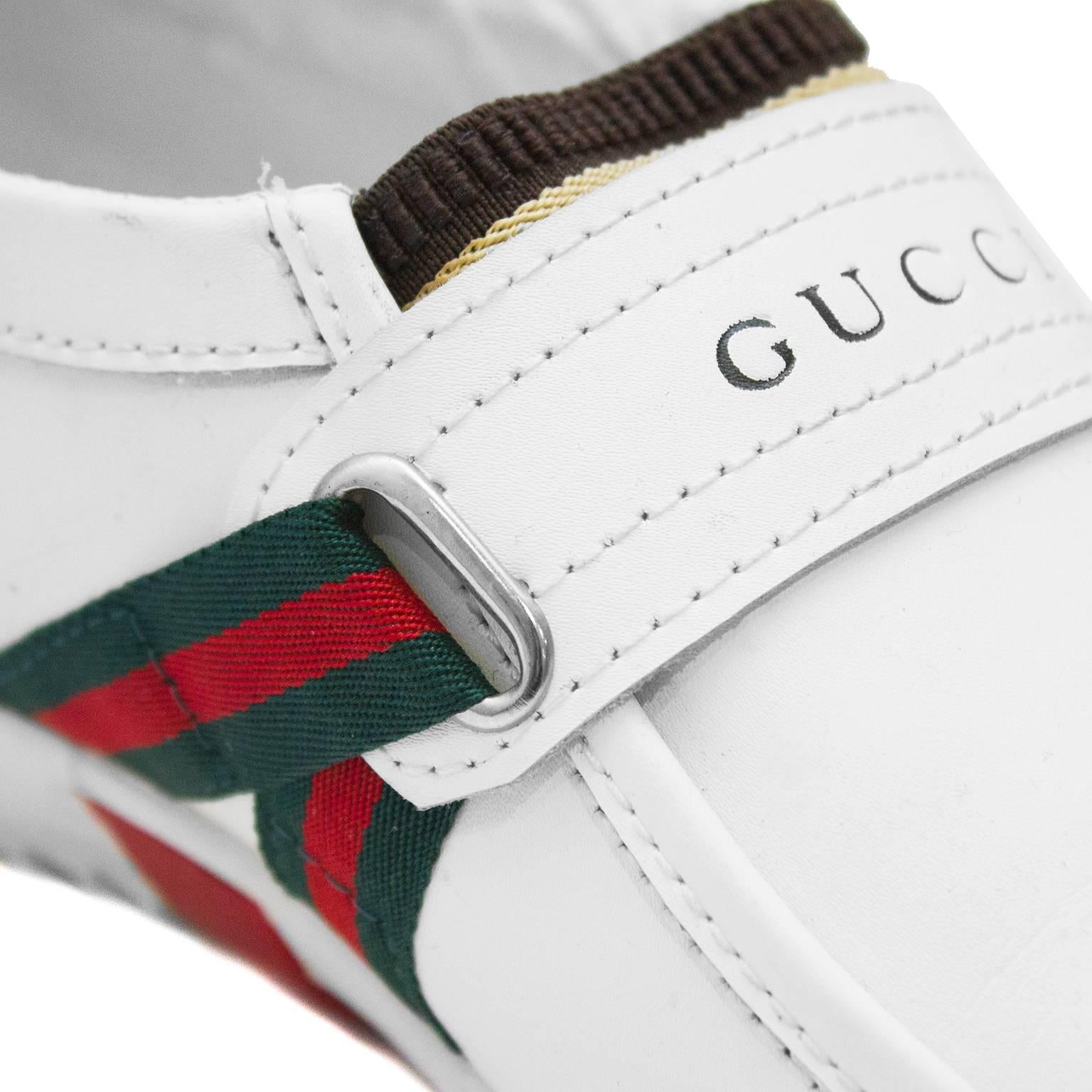 1970's Gucci Mens White Leather Runner In Excellent Condition In Toronto, Ontario