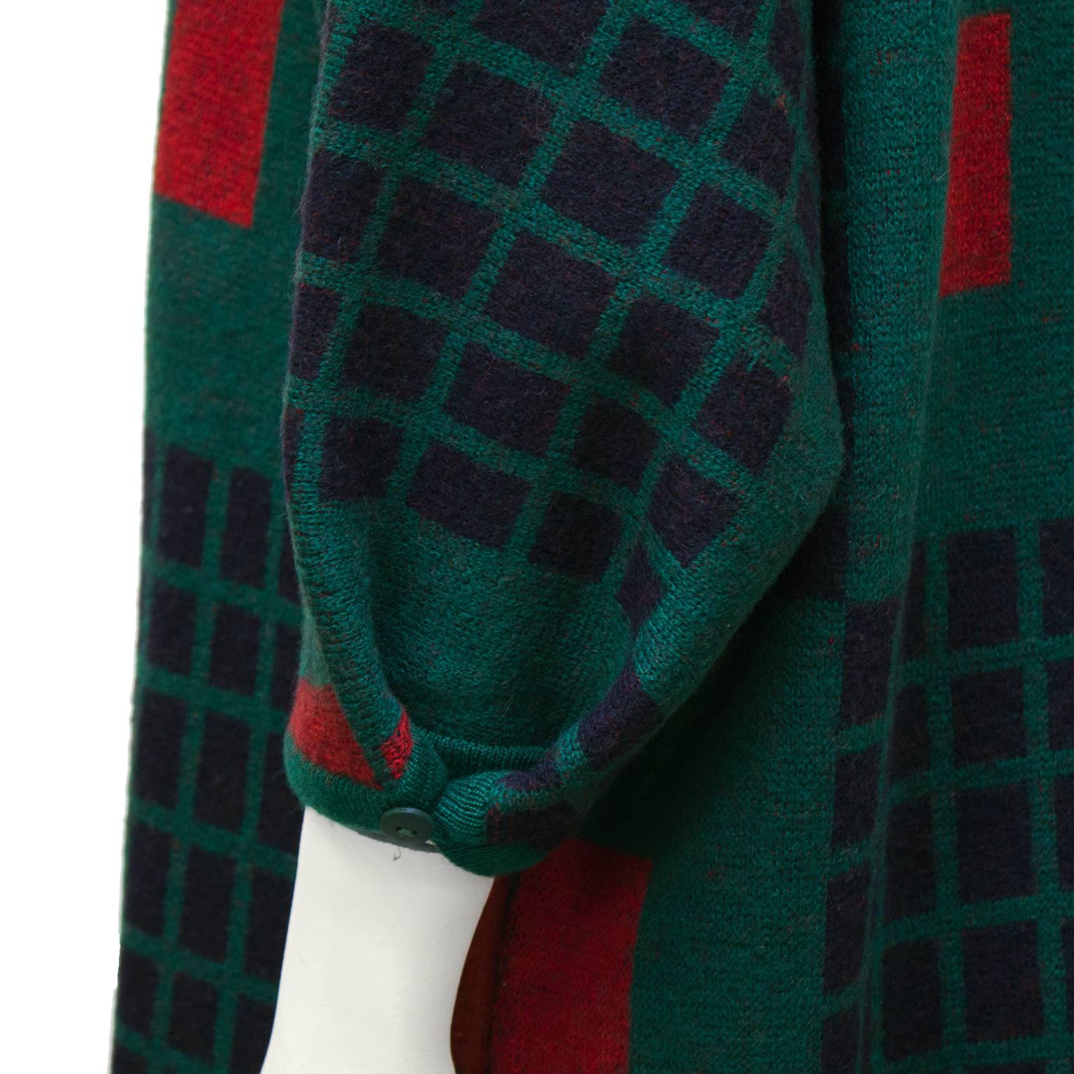 Black 1980s Marimekko Green Knit Wool Tunic Sweater
