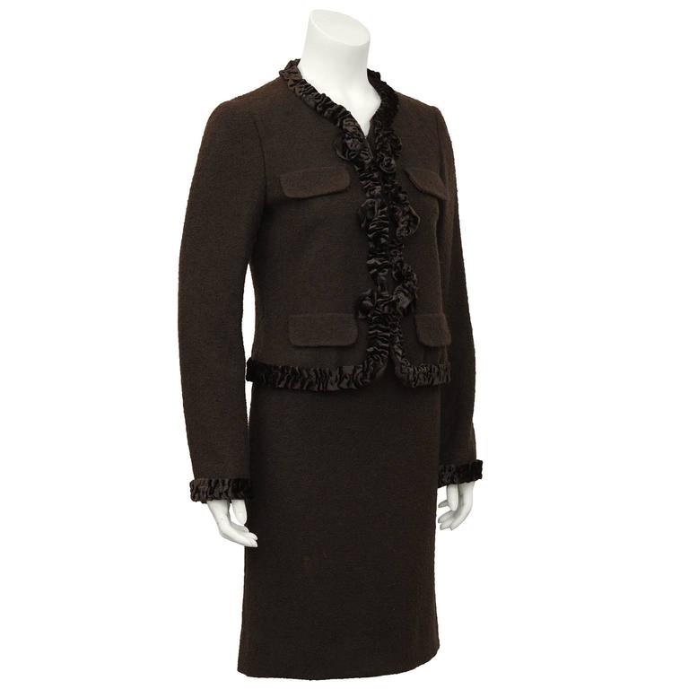 1990's Moschino Brown Wool and Velvet Skirt Suit For Sale at 1stDibs
