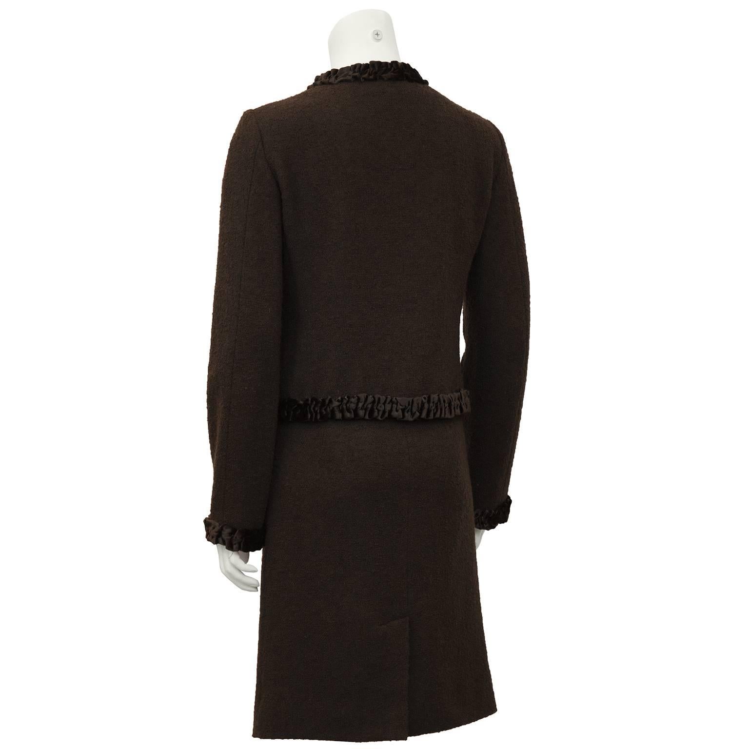 Black 1990's Moschino Brown Wool and Velvet Skirt Suit For Sale