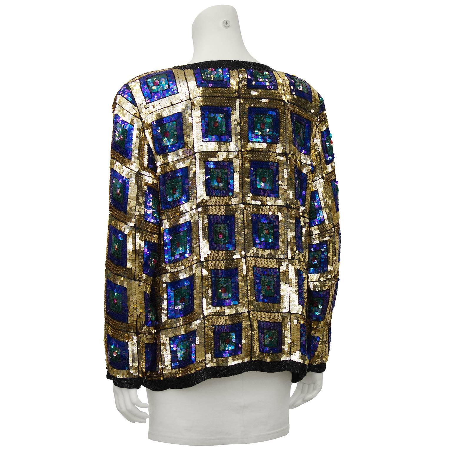 Black 1970's Gold Sequin Pull-Over Top