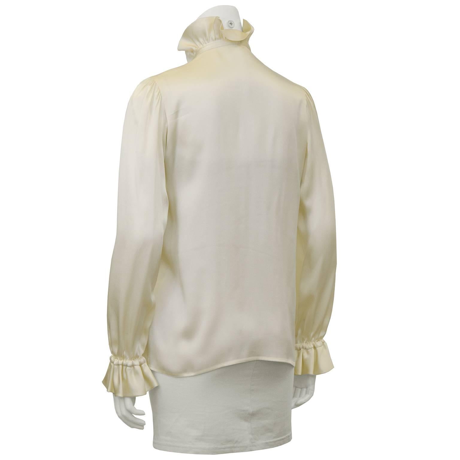 1970's Yves Saint Laurent /YSL Off White Satin Blouse In Excellent Condition In Toronto, Ontario