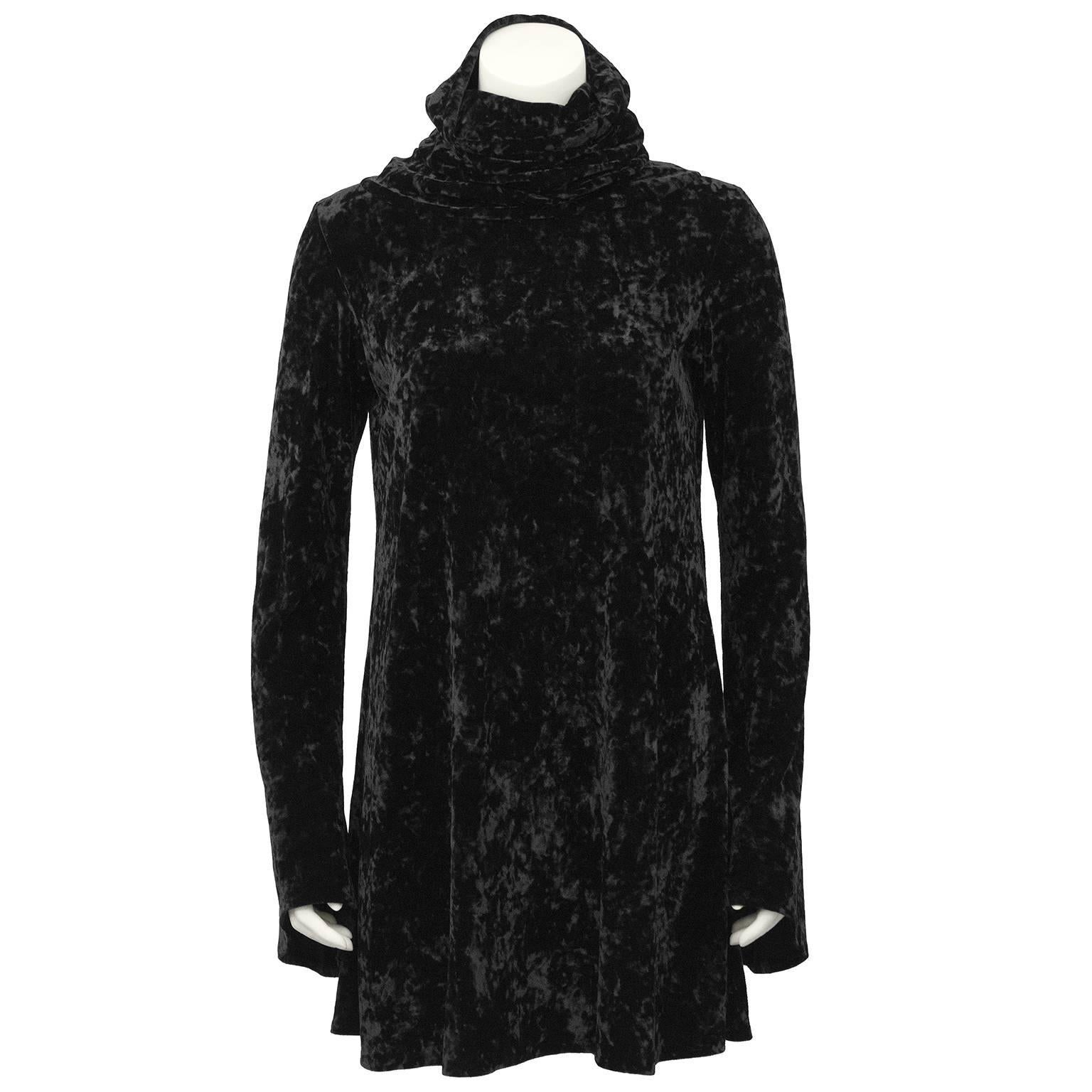 From  my personal archives this early 1990's 18008 Kamali panne velvet mini dress was the best piece from her fall collection. Versatile bell sleeve, high loose fit turtle neck, swing shape mini was paired originally with matching oversized bell