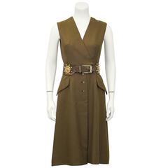 1960s Brown Shannon Rodgers Day Dress with Embellished Belt 