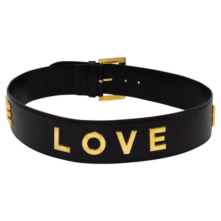 Rena Lange Black Leather Belt with Gold-Tone Rectangular Buckle 1990s Rena Lange Black and Gold  main image 4