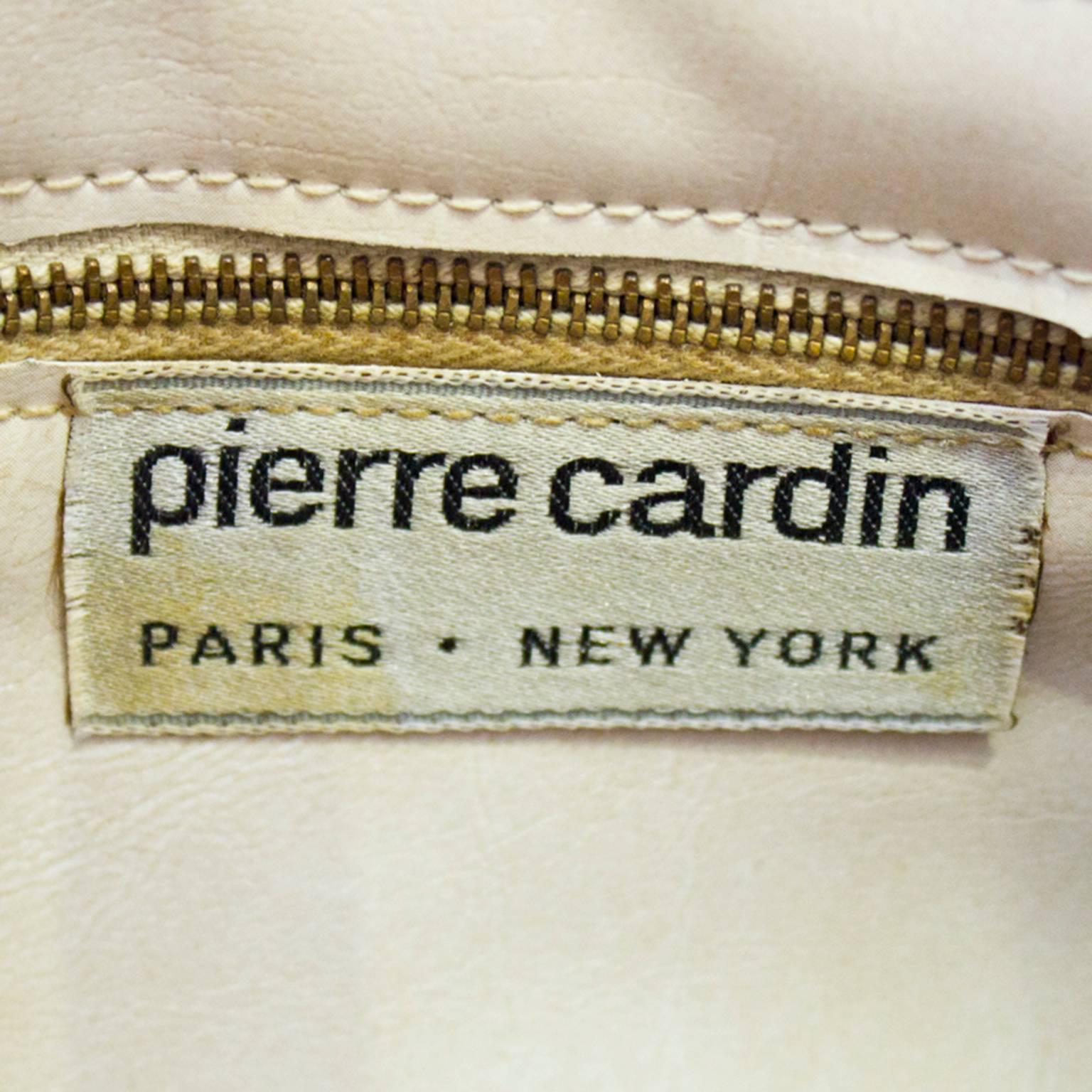 Women's 1960s Pierre Cardin Beige Logo Jacquard Clutch  For Sale