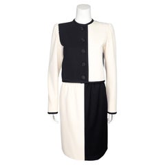 Spring/Summer 1980 Yves Saint Laurent/YSL Black and Cream Jacket and Skirt Suit