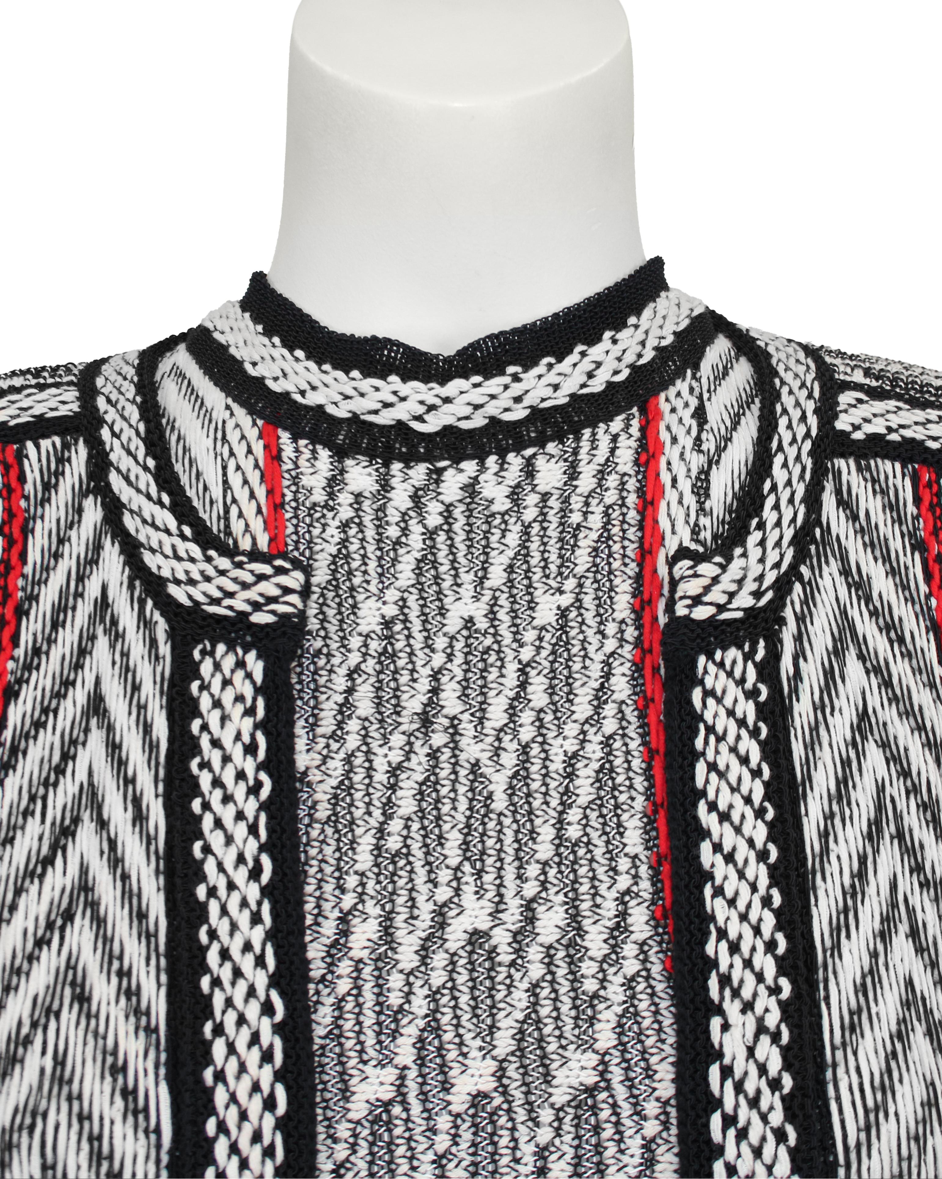 Primavera 2017 Oscar De La Renta abito e giacca in maglia nera, bianca e rossa in vendita 2
