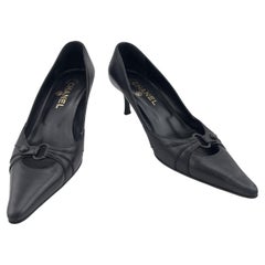 1990s Chanel Black Leather Kitten Heels with Buckle Detail