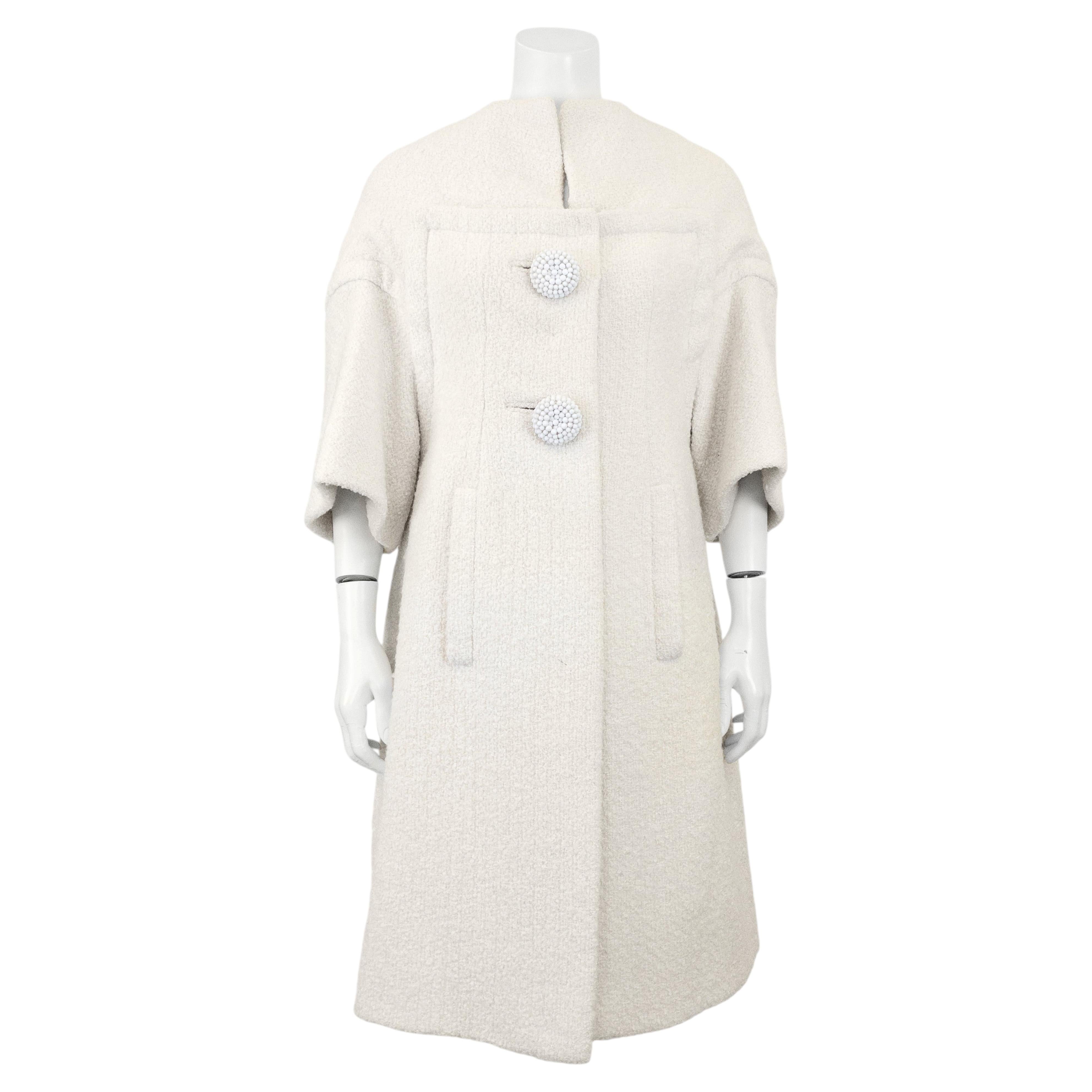 1960's Bob Bugnand Paris Cream Wool Bouclé Cocoon Coat For Sale