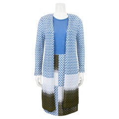 1990s Missoni Blue, White, and Green Dress and Cardigan Ensemble