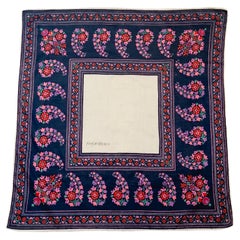 1970's Yves Saint Laurent Navy and Red Floral Paisley Scarf