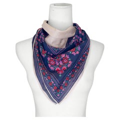 1970's Yves Saint Laurent Navy and Red Floral Paisley Scarf