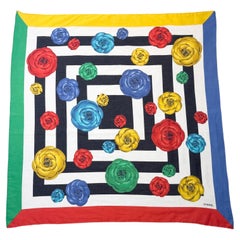 1988 Chanel Red, Green, Yellow, and Blue Floral Scarf