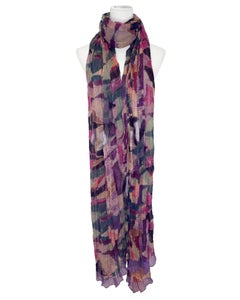 1990s Chanel Rectangular Purple, Pink & Green Abstract Silk Scarf