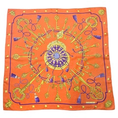 1960's Hermès Orange and Purple “Les Clés” Silk Scarf by Caty Latham