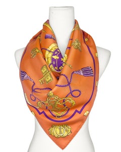 1960's Hermès Orange and Purple “Les Clés” Silk Scarf by Caty Latham